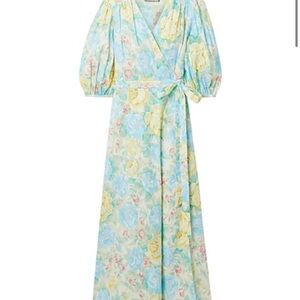 Paul & Joe Gathered Floral Maxi Dress in Blue and Yellow